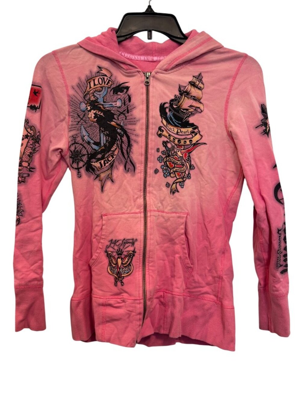 Disney Parks Pink Pirates Of The Caribbean Hoodie Womens Medium Full-Zip